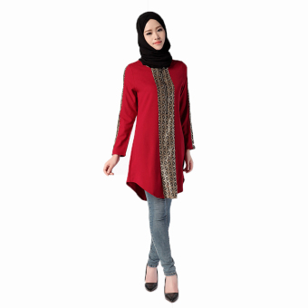 Women's Muslimah Blouse Long Style Oversize Long Sleeves Round Collar (Red) - intl  