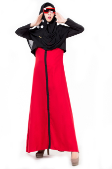 Womens New Style Fake Two Piece Kaftan Muslim Dress (Red)  