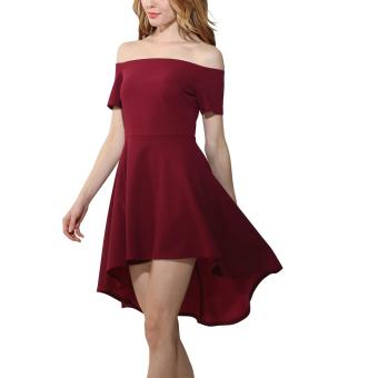 Womens Off Shoulder Short Sleeve High Low Skater Dress Red - intl  