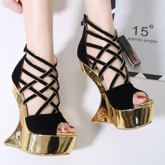 Women's Peep Toe Fantasy Heel Evening High Heels Korean Wedge Sandals Black - intl  