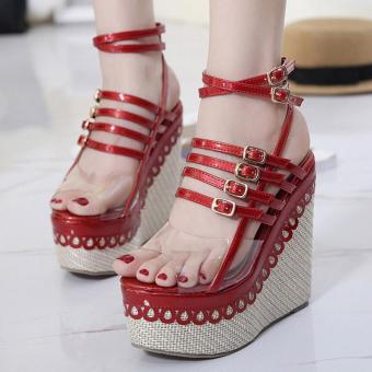 Women's Peep Toe Wedge Sandals Fashion Party High Heels Red - intl  