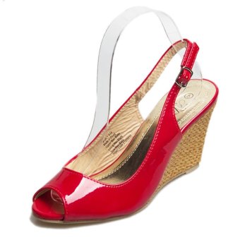 Women's Peep Toe Wedge Sling Back Shoes Japanese Party Sandals Red - intl  
