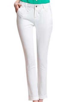 Womens Plain Casual Regular Pants White  