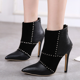 Women's Pointed Toe Stiletto Shoes Ankle Boots with Rivets  