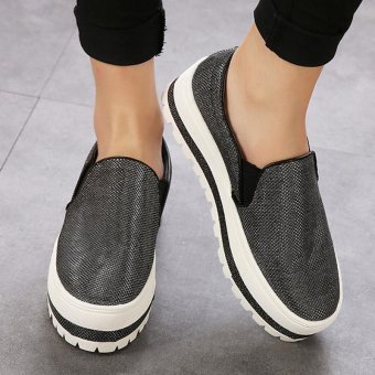 Women's Round Toe Flat Loafers Korean Casual Shoes with Sequined Black - intl  
