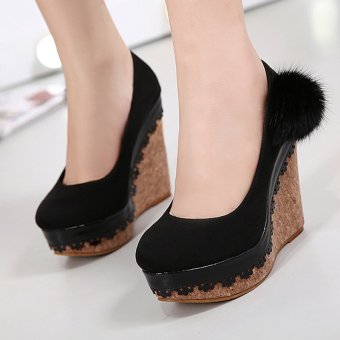 Women's Round Toe Wedge Shoes London Casual High Heels Black - intl  