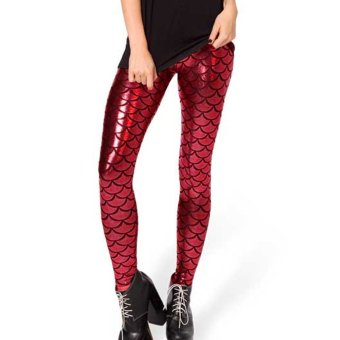 Women's Sexy Mermaid Fish Scale Hologram Stretch Soft Shine Leggings Red - Intl  