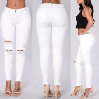 Women's Skinny Ripped Pants High Waist Stretch Slim Trousers - intl  