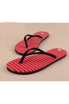 Womens Slim Thong Flip Flop Beach Casual Sandals (Red Stripe)  