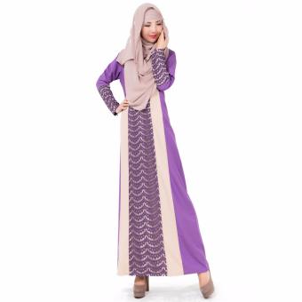 Womens South Korea Hemp Muslim Kaftan Islamic Long Sleeve Maxi Dress Arab Jilbab Abaya Cloth (Purple) - intl  