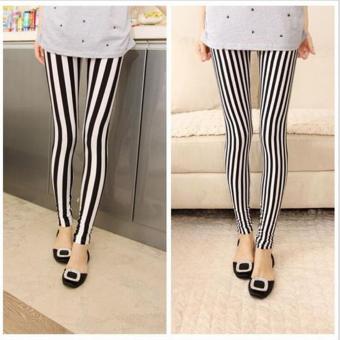 Women's Stylish Ladies Black White Vertical Stripes Milk Silk Leggings - intl  