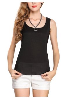 Women's Summer Casual O-neck Breathable Bottoming Shirt Sleeveless Chiffon Vest Tank Top(Black)  