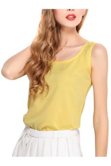 Women's Summer Casual O-neck Breathable Bottoming Shirt Sleeveless Chiffon Vest Tank Top(Yellow)  