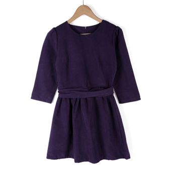 Women's Three Quarter Sleeve O-Neck Slim Fitting Casual Evening Cocktail Party Dress ( Purple ) - intl  