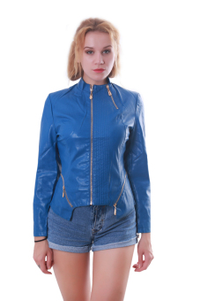 Womens Vintage Slim PU Leather Zipper Jacket Coat  