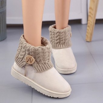 Women's Winter Wool Short Suede Booties Warm Shoes Knit Thicken Ankle Snow Boots Beige - intl  