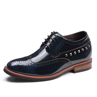 X8195 2.75 Inches Taller Height Increase Elevator Oxford Shoes - Patent Leather Lace-up ???Blue)  