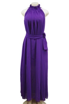 Yacun Women's Fashion Ruffle Neck Sleeveless Chiffon Dress Gown BK8800(Purple)  