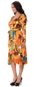 Yacun Women's Long Sleeve Falbala Printed Wrap Bodycon Evening Dress Plus Size - Intl  