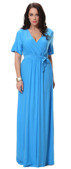 Yacun Women's V-Neck Surplice Wrap Maxi Dress Long Gowns Plus Size  