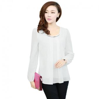 YBC Lady Long-sleeved Straight Chiffon Blouses Shirts Unlined Upper Garment White - intl  