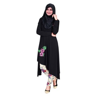 Yers2 Baju Muslim Black Flowers  