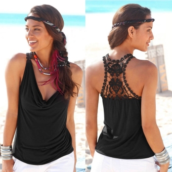 Yidabo Fashion Summer Women Lace Floral Loose Tank Tops Casual T-Shirt (Black) - intl  