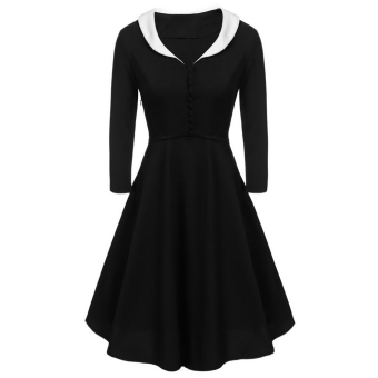 Yidabo New Women Peter Pan Collar Vintage Style Dot Tunic A-line Dress (Black) - intl  