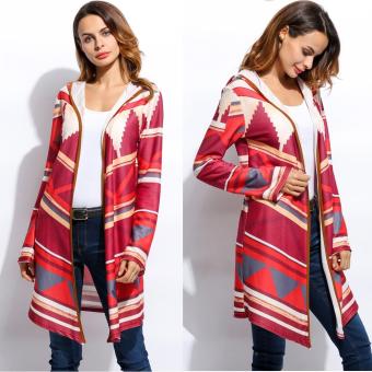 Yidabo Women Casual Hooded Long Sleeve Open Front Print Asymmetrical Hem Cardigan - intl  