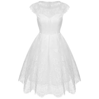 Yidabo Women Casual Slash Neck Cap Sleeve Lace Hollow Out Ball Gown Dress (White) - intl  