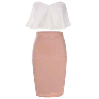 Yika Women 2Pcs Strapless Ruffle Crop Tops + Pencil Skirt Set (White) - intl  