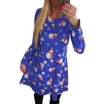 Yika Women Christmas A-line Swing Long Sleeve Dress (Blue) - intl  