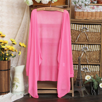 Yika Women Long Sleeve Asymmetric Hem Front Open Cardigan (Pink) - intl  