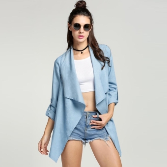 Yika Women Long Sleeve Front Open Asymmetric Coat (Light Blue) - intl  