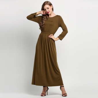 Yika Women Long Sleeve Pleated Maxi Dress (Khaki) - intl  