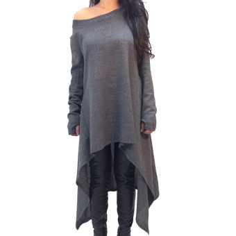Yika Women O-Neck Long Sleeve Irregular Hem Slim Dress (Gray) - intl  