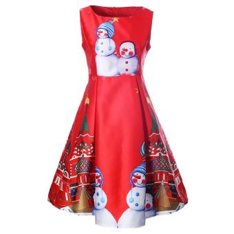 Yika Women Sleeveless Snowman Print A-Line Dress - intl  