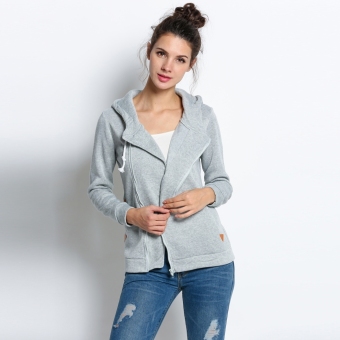 Yika Women Zipper Long Sleeve Hoodie (Gray) - intl  