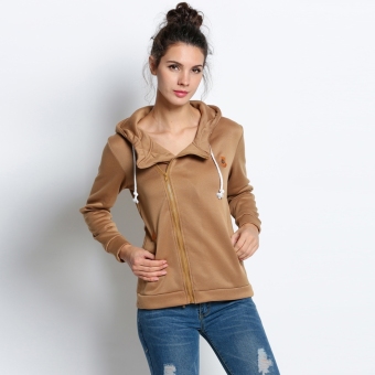 Yika Women Zipper Long Sleeve Hoodie (Khaki) - intl  