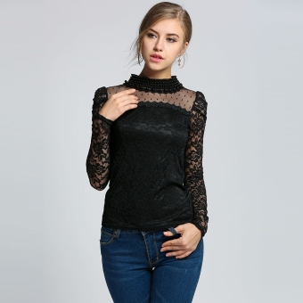 Yika Women's Long Sleeve O-Neck Lace Top Blouse (Black) - intl  