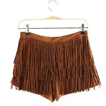 Yimi Fringe Suede Tassel Women Slim Shorts Coffee (Intl)  