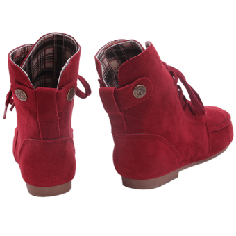 Yingwei Women Fashion Flat Ankle Boots Iron Red  