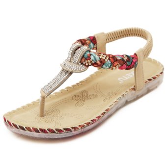 YOCHO New Fashion Lady Classic Causal Beach Flat Sandals With High Quality Leather And Crystal(Red) - Intl  