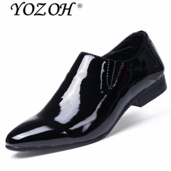 YOZOH Bright leather nightclub trend of British casual Korean small personality shoes-Black - intl  