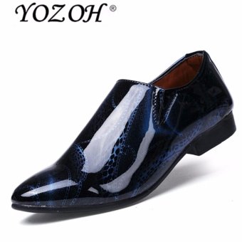 YOZOH Bright leather nightclub trend of British casual Korean small personality shoes-Blue - intl  