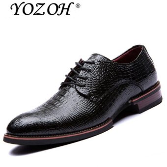 YOZOH Men 's British shoes crocodile pattern spring and autumn fashion business casual shoes-Black - intl  