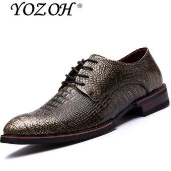 YOZOH Men 's British shoes crocodile pattern spring and autumn fashion business casual shoes-Green - intl  