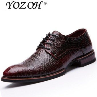 YOZOH Men 's British shoes crocodile pattern spring and autumn fashion business casual shoes-Red - intl  