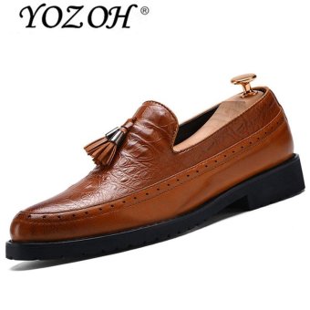 YOZOH Spring new bloch tassel leather men's shoes British fashion crocodile pattern-Brown - intl  