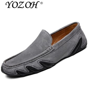 YOZOH Spring new handmade leather men Loafers,Men's fashion casual shoes-Grey - intl  